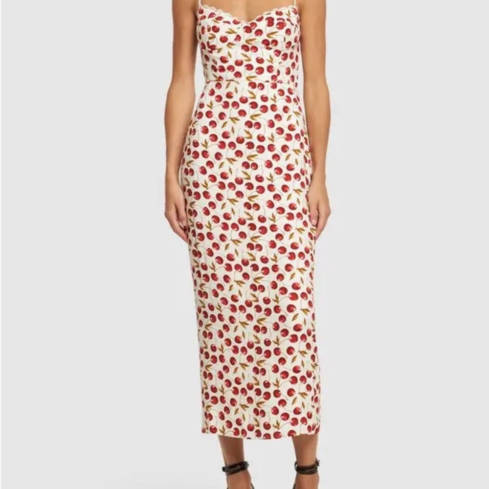 Reformation Cherry Print Midi Dress - Cream and Red